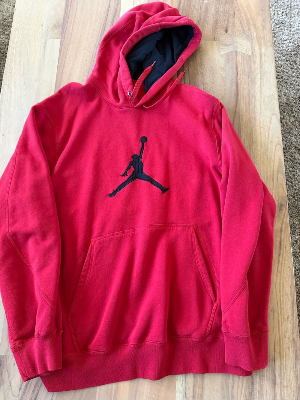 Jordan Red Crewneck Pullover Hoodie with Black Jumpman